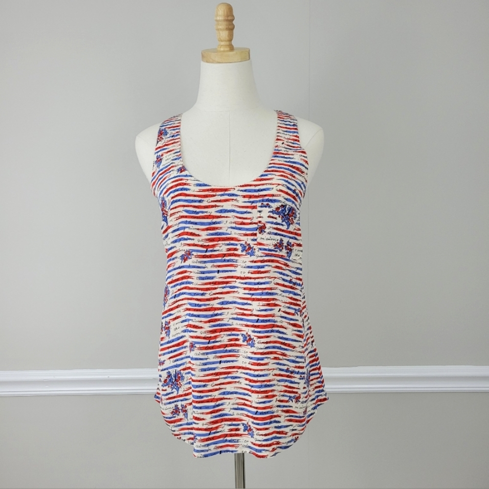 Joie Raceback Relaxed Fit, Front Pocket Red and Blue Women's Tank Top 100% Silk